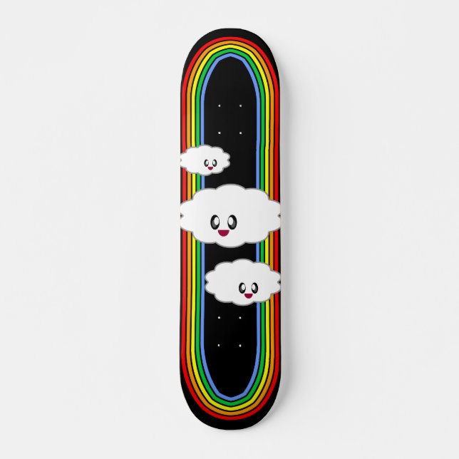 KAWAII CLOUDS RAINBOW HAPPY FACE SKATEBOARD (Front)