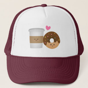 Kawaii Coffee and Doughnut in love Perfect Pair Trucker Hat
