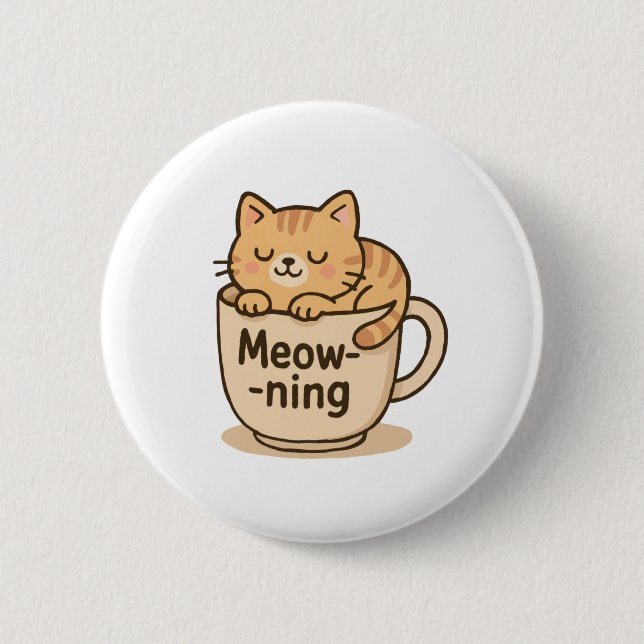 Kawaii Coffee Cat 2 Inch Round Button (Front)