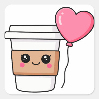 Kawaii coffee cup with heart square sticker
