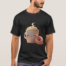 Kawaii Coffee & Doughnut T-shirt – Cute Sleepy Cup