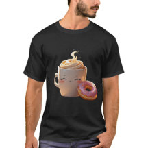 Kawaii Coffee & Doughnut T-shirt – Cute Sleepy Cup