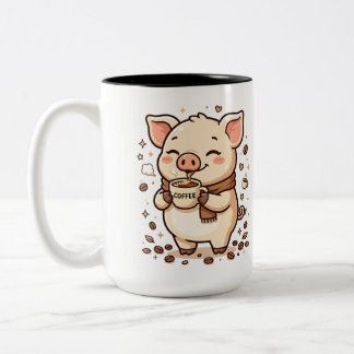 Kawaii Coffee Mug Two-Tone Cute Pig Design