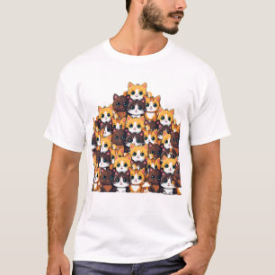 Kawaii Colourful Cat Pattern T-Shirt