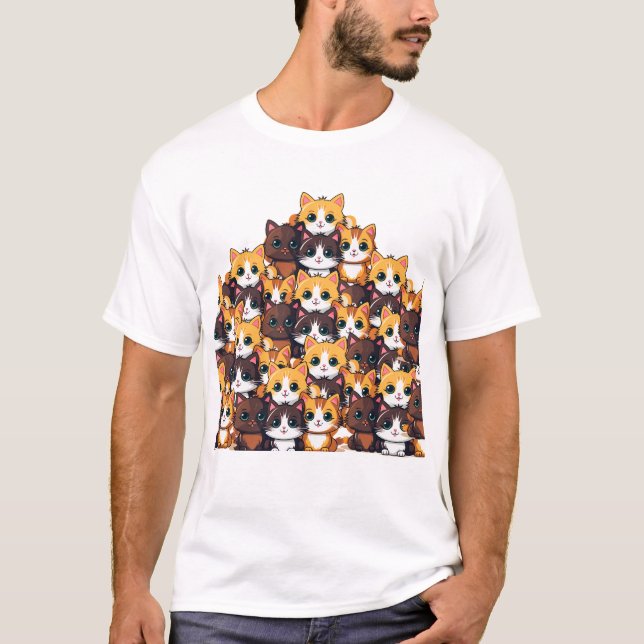Kawaii Colourful Cat Pattern T-Shirt (Front)