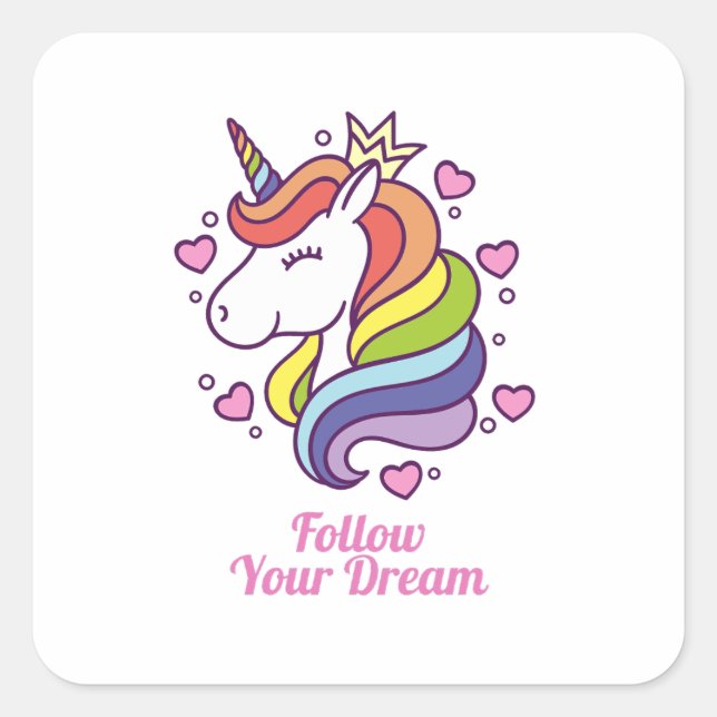Kawaii Colourful Rainbow Unicorn Dreams      Square Sticker (Front)