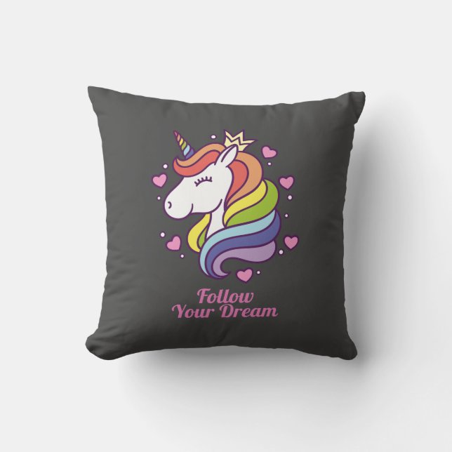 Kawaii Colourful Rainbow Unicorn Dreams       Throw Pillow (Front)