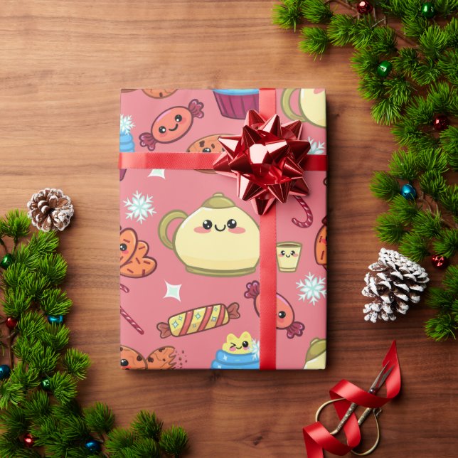 kawaii cookies and cute tea time pattern wrapping paper (Holiday Gift)