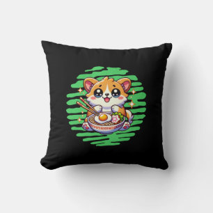 Kawaii Corgi eating bowl of Ramen Throw Pillow