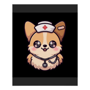 Kawaii Corgi Nurse Cute Dog Poster