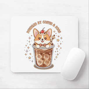 Kawaii Corgi Powered by Coffee and Dogs Mouse Pad
