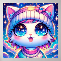 Kawaii Cosmic Cat Poster