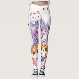 Kawaii Cosmic Dreamer: Cute Moon & Animal Friends Leggings