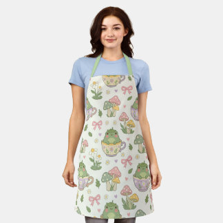 Kawaii Cottagecore Frogs & Teacups Apron