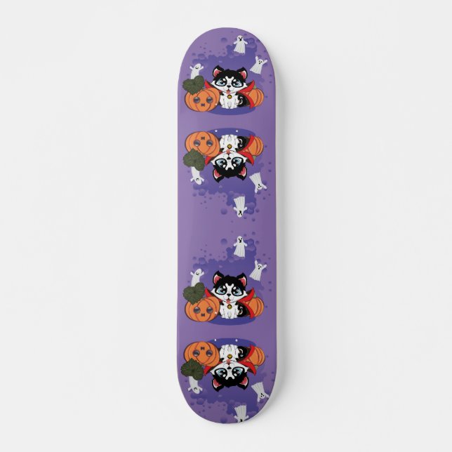 Kawaii count Huskula with pumpkins and ghosts Skateboard (Front)