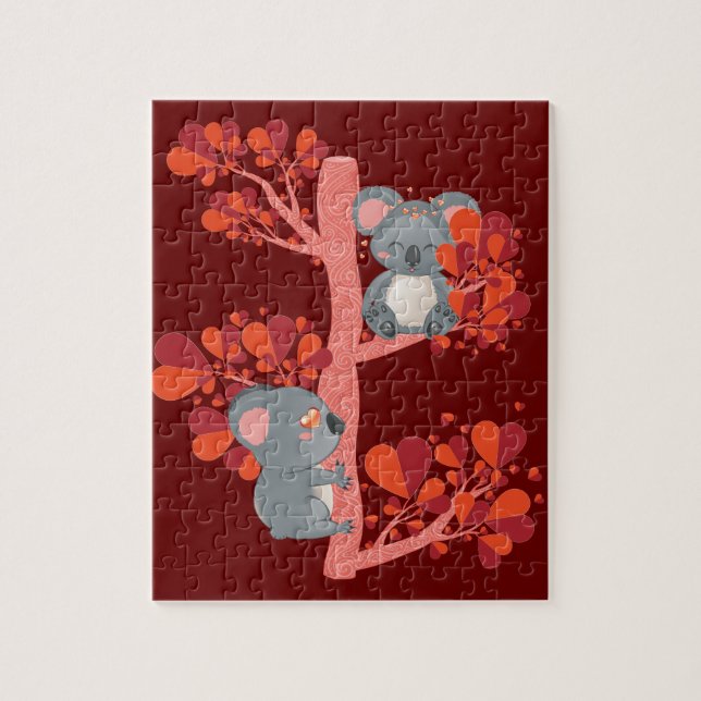Kawaii couple of koalas with hearts tree jigsaw puzzle (Vertical)