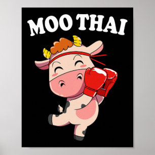 Kawaii Cow Moo Thai Kickboxing Muay Thai Poster