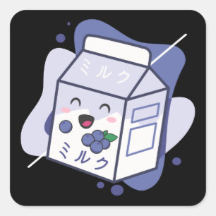Kawaii Cow Retro Japanese Blueberry Milk Square Sticker