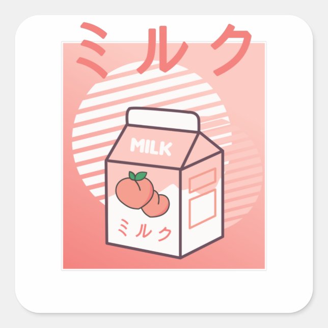 Kawaii Cow Retro Japanese Peach Milk Square Sticker (Front)