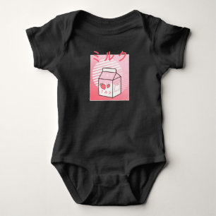 Kawaii Cow Retro Japanese Strawberry Milkshake Baby Bodysuit