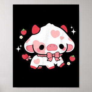 Kawaii Cow Strawberry Cute Aesthetic Anime Girls T Poster