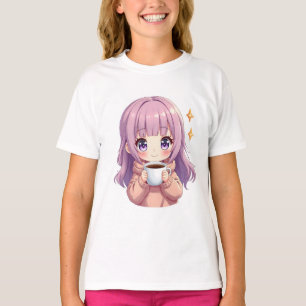 Kawaii Cozy Coffee Girl – Pastel Aesthetic sticker T-Shirt