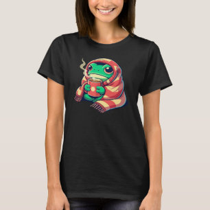Kawaii Cozy Frog with Hot Drink Warm Blanket Art. T-Shirt