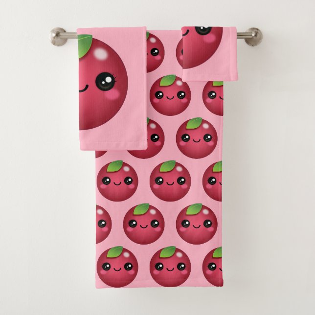 Kawaii Cranberry Bath Towel Set (Insitu)