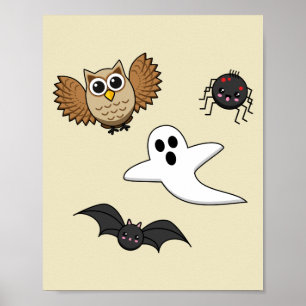 Kawaii Creepy Night Creatures Set Poster