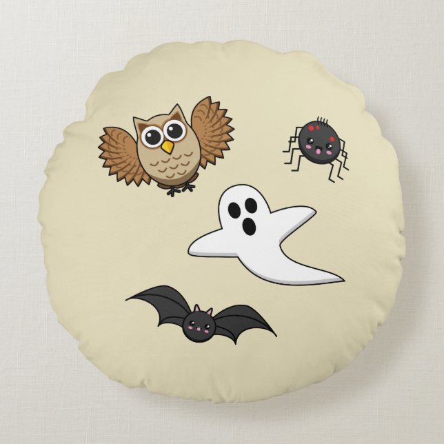 Kawaii Creepy Night Creatures Set Round Pillow (Front)