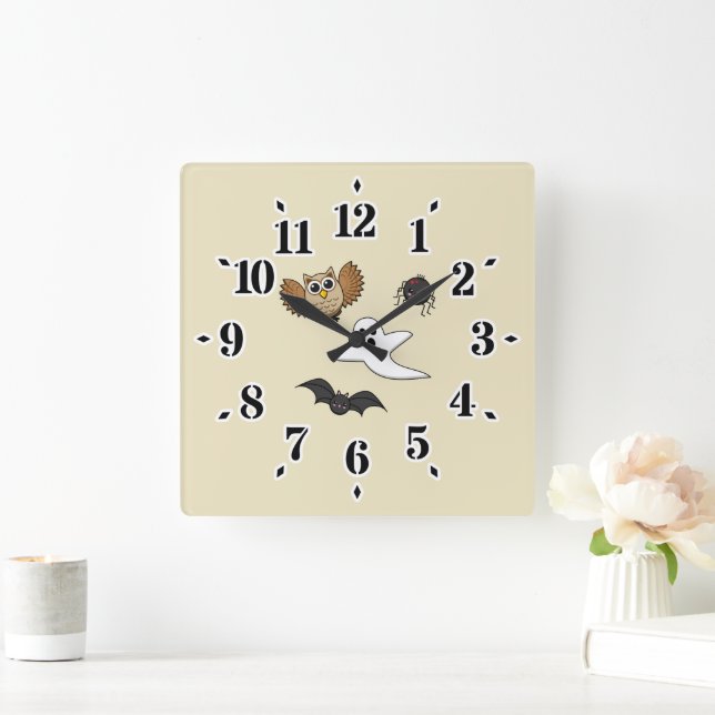 Kawaii Creepy Night Creatures Set Square Wall Clock (Home)