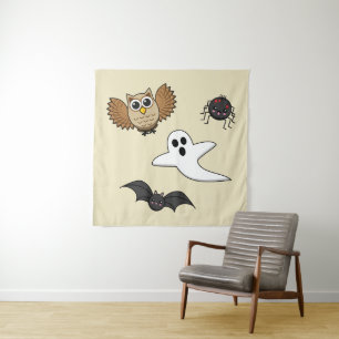 Kawaii Creepy Night Creatures Set Tapestry