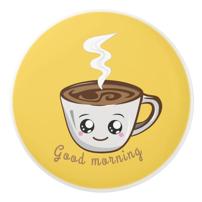Kawaii Cup of coffee, tea | Good morning Ceramic Knob (Front)