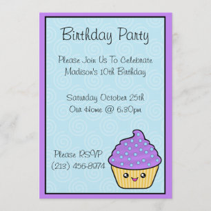 Kawaii Cupcake Birthday Party Invitations