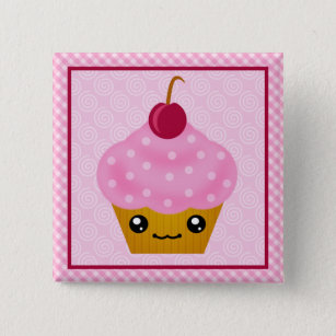 Kawaii Cupcake Cherry Square Button