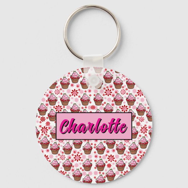 Kawaii Cupcake Design – Cute Dessert Illustration  Keychain (Front)