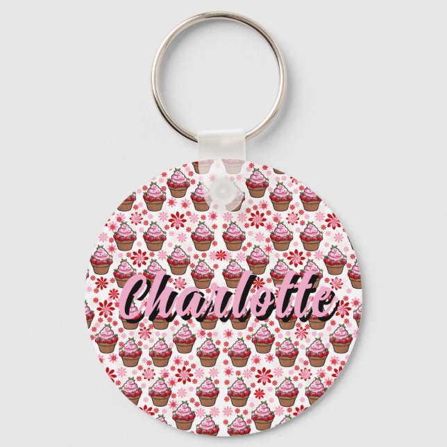 Kawaii Cupcake Design – Cute Dessert Illustration  Keychain (Front)