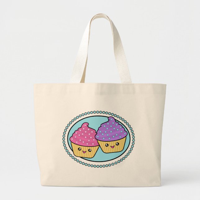 Kawaii Cupcake Friends Large Tote Bag (Front)
