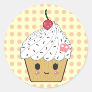 Kawaii Cupcake in Polka Dots Classic Round Sticker