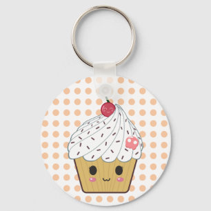 Kawaii Cupcake in Polka Dots Keychain