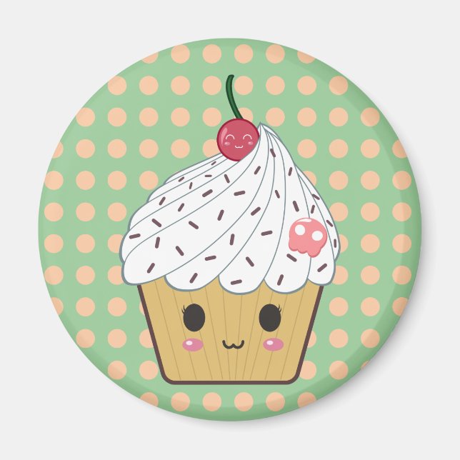 Kawaii Cupcake in Polka Dots Magnet (Front)