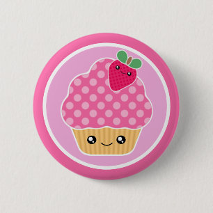 Kawaii Cupcake Strawberry 2 Inch Round Button