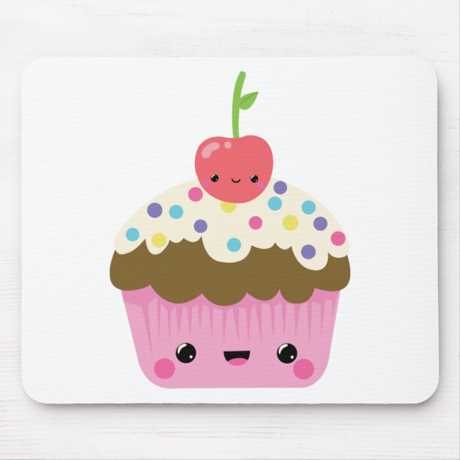 Kawaii Cupcake with Cherry on Top Mouse Pad (Front)