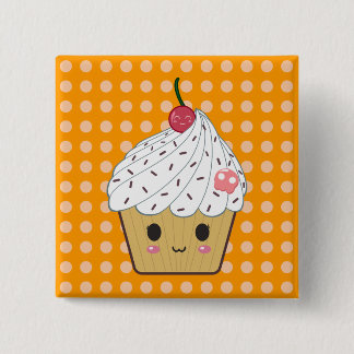 Kawaii Cupcake with Pink Sugar Skull and Cherry 2 Inch Square Button
