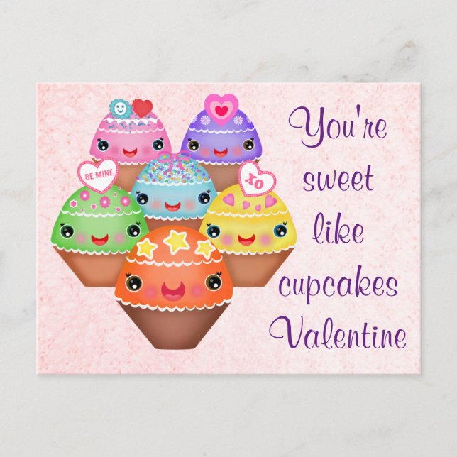 Kawaii Cupcakes Valentine's Day Postcard (Front)