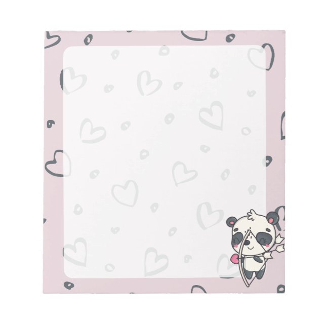 Kawaii Cupid Panda & Hearts Notepad (Front)