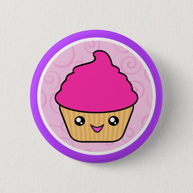 Kawaii Cuppy Cake Pink Cupcake 2 Inch Round Button (Front)