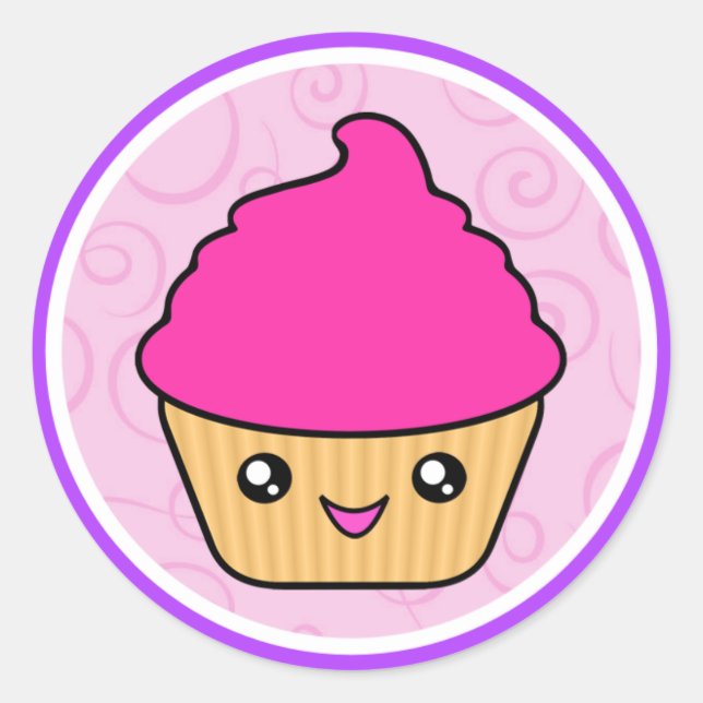 Kawaii Cuppy Cake Pink Cupcake Classic Round Sticker (Front)