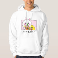 Kawaii cute anime bunny and duck drinking bubble t