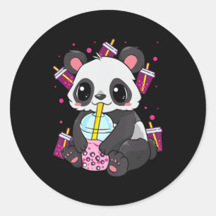 Kawaii Cute Anime Panda Boba Bubble Tea Otaku Men  Classic Round Sticker